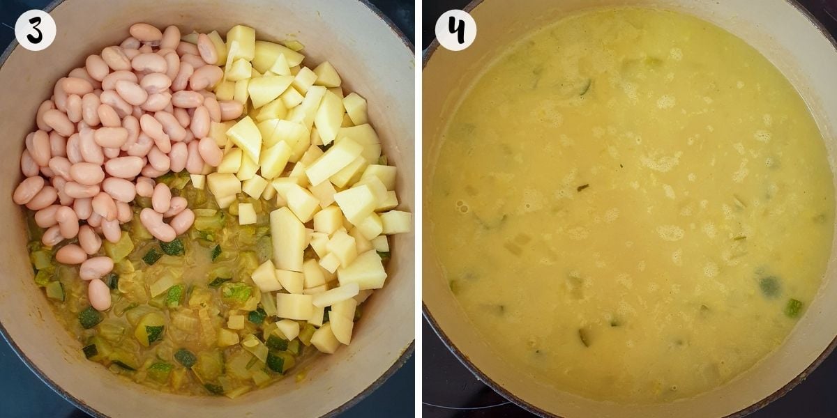 Adding beans and potatoes