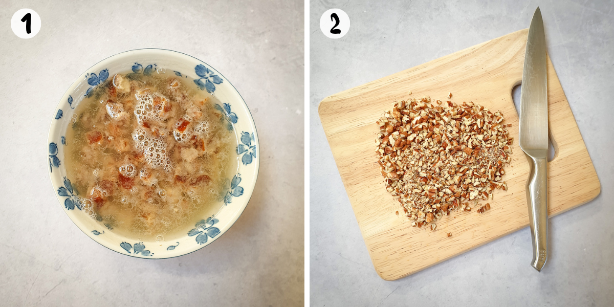 Dip the dates and chop the nuts